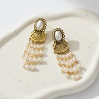 1 Paar Elegant Retro Klassischer Stil Quaste Inlay Kupfer Künstliche Perlen Tropfenohrringe main image 4