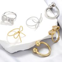 Wholesale Casual Simple Style Bow Knot Copper Inlay 18K Gold Plated Zircon Open Rings main image 1