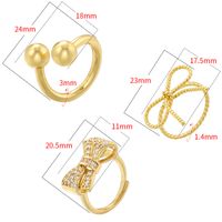 Wholesale Casual Simple Style Bow Knot Copper Inlay 18K Gold Plated Zircon Open Rings main image 2