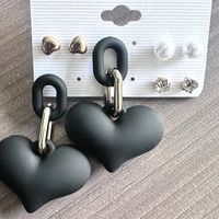 4 Pairs Simple Style Classic Style Round Heart Shape Pearl Plating Inlay Alloy Artificial Pearls Rhinestones Silver Plated Drop Earrings Ear Studs main image 3
