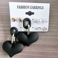 4 Pairs Simple Style Classic Style Round Heart Shape Pearl Plating Inlay Alloy Artificial Pearls Rhinestones Silver Plated Drop Earrings Ear Studs main image 1