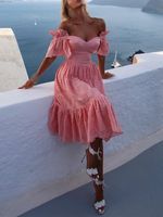 Women's Princess Dress Elegant Vacation Boat Neck Short Sleeve Solid Color Midi Dress Holiday Daily main image 4