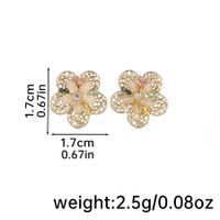 1 Pair Vacation Sweet Round Flower Hollow Out Inlay Baroque Pearls Copper Rhinestones Pearl 14K Gold Plated Ear Studs sku image 1