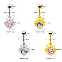 1 Piece Belly Rings Cute Heart Shape Crown Alloy Glass Titanium Steel Inlay Rhinestones Glass White Gold Plated Gold Plated main image 9