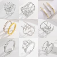 Sterling Silver White Gold Plated Elegant Lady Streetwear Inlay Geometric Crown Flower Zircon Rings main image 1