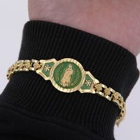 Kupfer 18 Karat Vergoldet Toller Stil Emaille Menschlich Blume ID Armband sku image 2