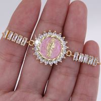 Copper 18K Gold Plated Cool Style Enamel Inlay Human Zircon ID Bracelet main image 6