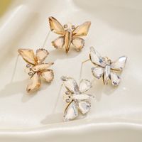 1 Paire Vacances Brillant Papillon Incruster Le Cuivre Strass Plaqué Or 18K Boucles D'Oreilles main image 1