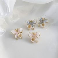 1 Pair Modern Style Sweet Flower Butterfly Inlay Alloy Rhinestones Gold Plated Ear Studs main image 8
