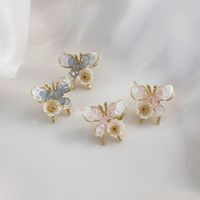 1 Pair Modern Style Sweet Flower Butterfly Inlay Alloy Rhinestones Gold Plated Ear Studs main image 7