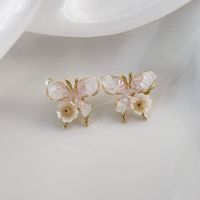 1 Pair Modern Style Sweet Flower Butterfly Inlay Alloy Rhinestones Gold Plated Ear Studs main image 9