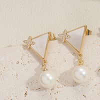 1 Paire Style Simple Triangle Incruster Le Cuivre Zircon Plaqué Or 14K Boucles D'oreilles sku image 6