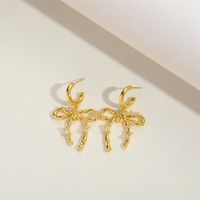 1 Paire Style Simple Noeud D'Arc Incruster Le Cuivre Zircon Plaqué Or 14K Boucles D'oreilles main image 5