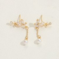 1 Paire Style Simple Noeud D'Arc Incruster Le Cuivre Zircon Plaqué Or 14K Boucles D'oreilles sku image 4