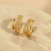 1 Pair Simple Style C Shape Inlay Copper Zircon 14K Gold Plated Ear Studs main image 4