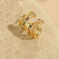 1 Pair Simple Style C Shape Inlay Copper Zircon 14K Gold Plated Ear Studs main image 6