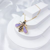 Copper Classic Style Shiny Painted Three-dimensional Inlay Bee Scorpion Butterfly Artificial Crystal Pendant Necklace main image 4