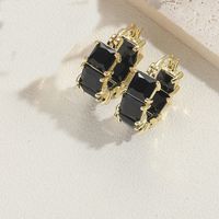 1 Pair Simple Style C Shape Inlay Copper Zircon 14K Gold Plated Ear Studs sku image 3