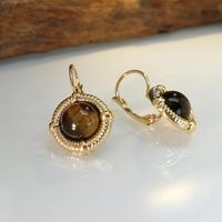 1 Pair Elegant Retro Classic Style Round Inlay Copper Artificial Gemstones Drop Earrings main image 3