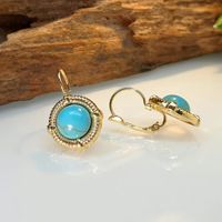 1 Pair Elegant Retro Classic Style Round Inlay Copper Artificial Gemstones Drop Earrings main image 4