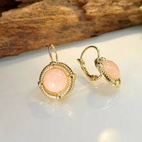 1 Pair Elegant Retro Classic Style Round Inlay Copper Artificial Gemstones Drop Earrings main image 6