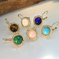 1 Pair Elegant Retro Classic Style Round Inlay Copper Artificial Gemstones Drop Earrings main image 1