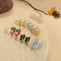 1 Pair Simple Style C Shape Inlay Copper Zircon 14K Gold Plated Ear Studs main image 5