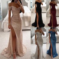 Women's Party Dress Classic Style V Neck Sequins Slit Zipper Sleeveless Solid Color Maxi Long Dress Banquet Party main image 1