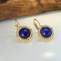 1 Pair Elegant Retro Classic Style Round Inlay Copper Artificial Gemstones Drop Earrings sku image 5