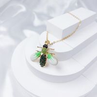 Copper Classic Style Shiny Painted Three-dimensional Inlay Bee Scorpion Butterfly Artificial Crystal Pendant Necklace sku image 3