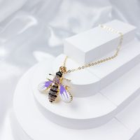 Copper Classic Style Shiny Painted Three-dimensional Inlay Bee Scorpion Butterfly Artificial Crystal Pendant Necklace sku image 5