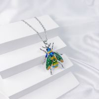 Copper Classic Style Shiny Painted Three-dimensional Inlay Bee Scorpion Butterfly Artificial Crystal Pendant Necklace sku image 9