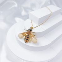 Copper Classic Style Shiny Painted Three-dimensional Inlay Bee Scorpion Butterfly Artificial Crystal Pendant Necklace sku image 11
