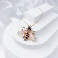 Copper Classic Style Shiny Painted Three-dimensional Inlay Bee Scorpion Butterfly Artificial Crystal Pendant Necklace sku image 14