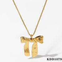 316 Stainless Steel  16K Gold Plated White Gold Plated Gold Plated Simple Style Classic Style Bow Knot Earrings Necklace sku image 1