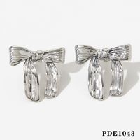 316 Stainless Steel  16K Gold Plated White Gold Plated Gold Plated Simple Style Classic Style Bow Knot Earrings Necklace sku image 3