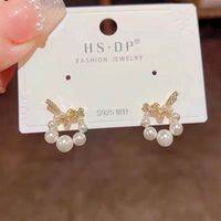 1 Pair Princess Pastoral Commute Circle Knot Inlay Copper Pearl Zircon 18K Gold Plated Ear Studs main image 4