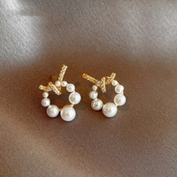 1 Pair Princess Pastoral Commute Circle Knot Inlay Copper Pearl Zircon 18K Gold Plated Ear Studs main image 6