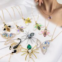Copper Classic Style Shiny Painted Three-dimensional Inlay Bee Scorpion Butterfly Artificial Crystal Pendant Necklace main image 1