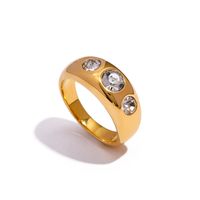 304 Stainless Steel 18K Gold Plated Simple Style Classic Style Inlay Solid Color Zircon Rings main image 3