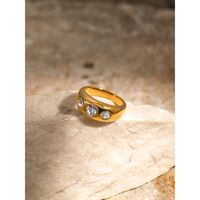 304 Stainless Steel 18K Gold Plated Simple Style Classic Style Inlay Solid Color Zircon Rings main image 4