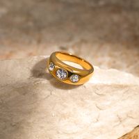 304 Stainless Steel 18K Gold Plated Simple Style Classic Style Inlay Solid Color Zircon Rings main image 2