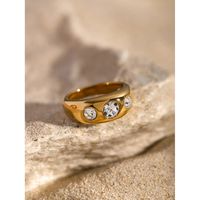 304 Stainless Steel 18K Gold Plated Simple Style Classic Style Inlay Solid Color Zircon Rings main image 1