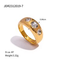 304 Stainless Steel 18K Gold Plated Simple Style Classic Style Inlay Solid Color Zircon Rings sku image 2