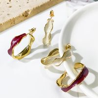 1 Pair Luxurious Simple Style Color Block Enamel Plating Copper 14K Gold Plated Earrings main image 6