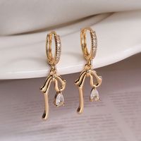 1 Pair Sweet Simple Style Commute Bow Knot Inlay Copper Zircon 18K Gold Plated White Gold Plated Drop Earrings main image 4