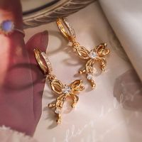 1 Pair Sweet Simple Style Commute Bow Knot Inlay Copper Zircon 18K Gold Plated White Gold Plated Drop Earrings main image 6