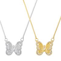 Copper 18K Gold Plated Casual Elegant Luxurious Hollow Out Inlay Butterfly Zircon Pendant Necklace main image 3