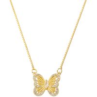 Copper 18K Gold Plated Casual Elegant Luxurious Hollow Out Inlay Butterfly Zircon Pendant Necklace sku image 1