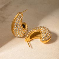 1 Pair Simple Style Classic Style Water Droplets Inlay 316 Stainless Steel  18K Gold Plated Ear Studs main image 5